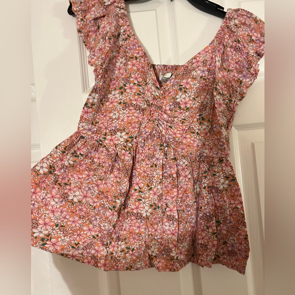 J. Crew Pink Floral Ruffle Peplum Top